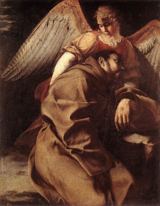 GENTILESCHI, Orazio St Francis Supported by an Angel sdgh Norge oil painting art
